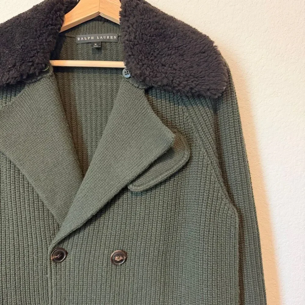 Ralph Lauren Wool Cashmere Knit Double Breasted Pea Coat Black Label Medium